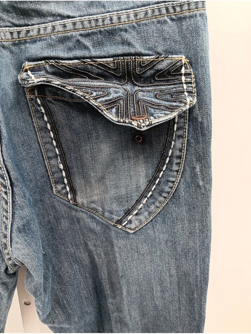 Flypaper Jeans Mens 34×32 Blue Denim Distressed Straight Y2K Casual Medium Wash